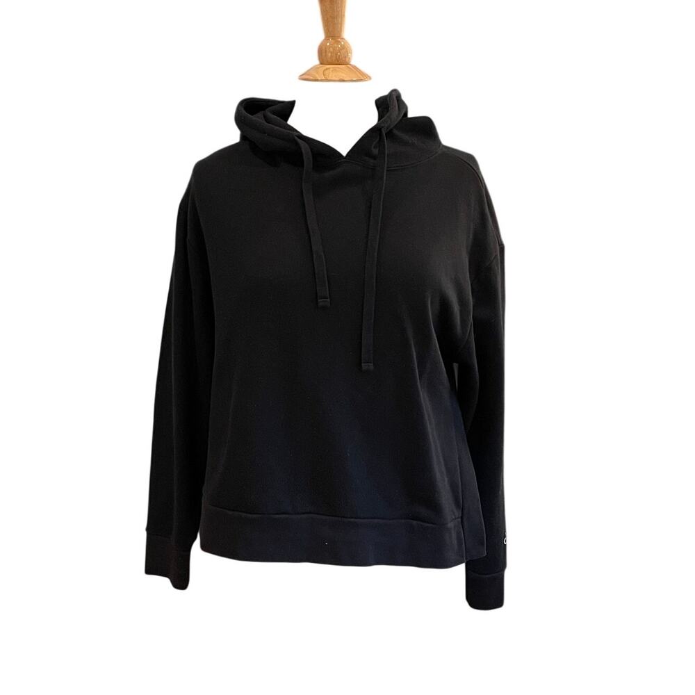 Alo Yoga Black Popover Hoodie, Relaxed Fit, Logo, A - Zen, Size Small
